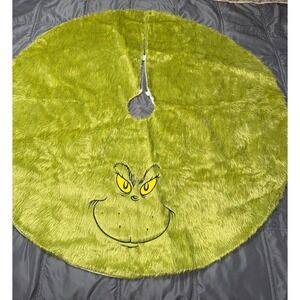 Dr Seuss The Grinch Christmas Tree Skirt Green Faux Fur Embroidered Face Ruz
